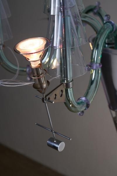 Carlo Moretti Postmodern Murano Glass and Chromed Steel San Basilio Chandelier 1980s