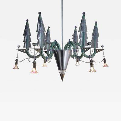 Carlo Moretti Postmodern Murano Glass and Chromed Steel San Basilio Chandelier 1980s