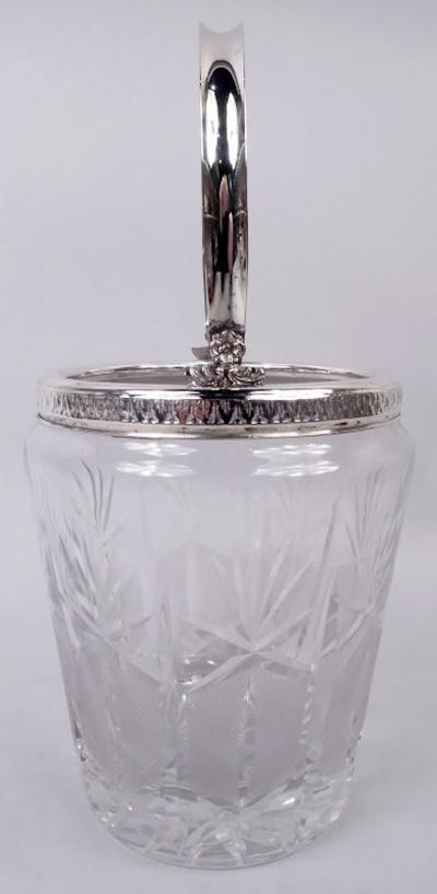 Carlo Mugnaini Italian Midcentury Classical Silver Cut Glass Ice Bucket