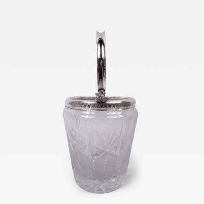 Carlo Mugnaini Italian Midcentury Classical Silver Cut Glass Ice Bucket