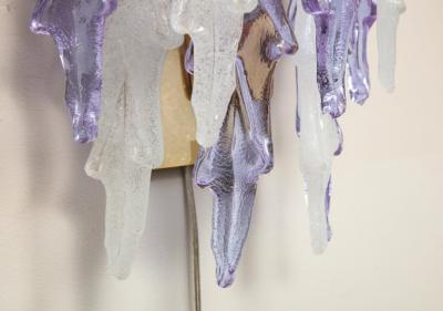 Carlo Nason 1970s Mazzega Italian Murano Glass Wall Sconces with Amethyst and Frost Glass