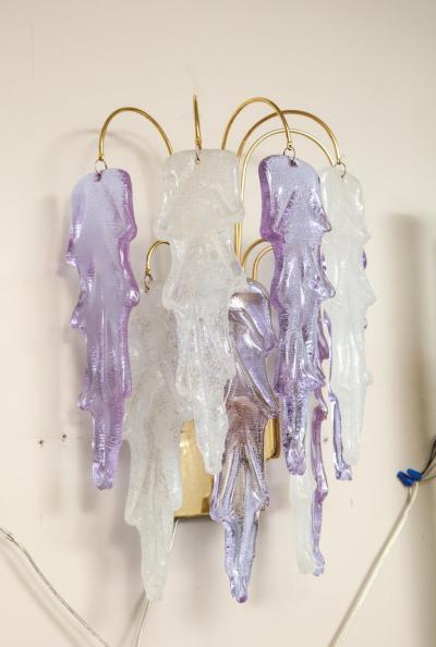 Carlo Nason 1970s Mazzega Italian Murano Glass Wall Sconces with Amethyst and Frost Glass