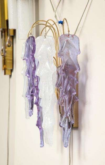 Carlo Nason 1970s Mazzega Italian Murano Glass Wall Sconces with Amethyst and Frost Glass