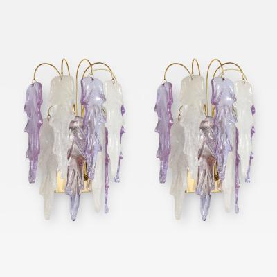 Carlo Nason 1970s Mazzega Italian Murano Glass Wall Sconces with Amethyst and Frost Glass