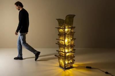 Carlo Nason Carlo Nason LT 320 Cactus Floor Lamp in Yellow Murano for Mazzega Italy 1960s