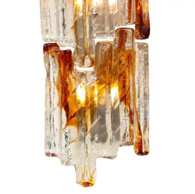 Carlo Nason Carlo Nason Pair of Amber and Clear Murano Ice Glass Sconces 1960s