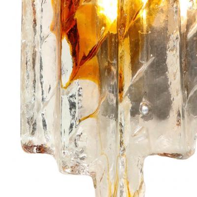 Carlo Nason Carlo Nason Pair of Amber and Clear Murano Ice Glass Sconces 1960s