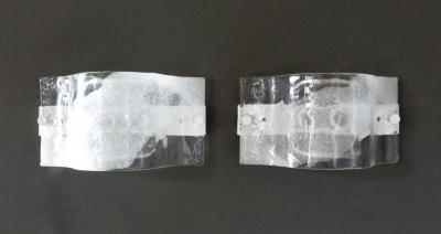 Carlo Nason Carlo Nason for Mazzega Wall Sonces Italian Cast Murano Glass Clear White Enamel