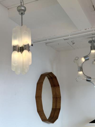 Carlo Nason Chandelier Torpedo Murano Glass Metal by Carlo Nason for Mazzega Italy 1970s