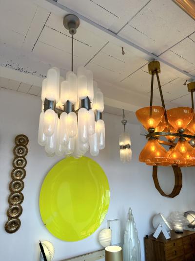 Carlo Nason Chandelier Torpedo Murano Glass Metal by Carlo Nason for Mazzega Italy 1970s