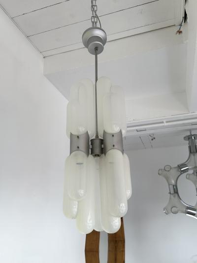 Carlo Nason Chandelier Torpedo Murano Glass Metal by Carlo Nason for Mazzega Italy 1970s
