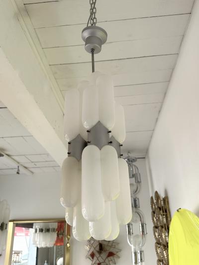 Carlo Nason Chandelier Torpedo Murano Glass Metal by Carlo Nason for Mazzega Italy 1970s