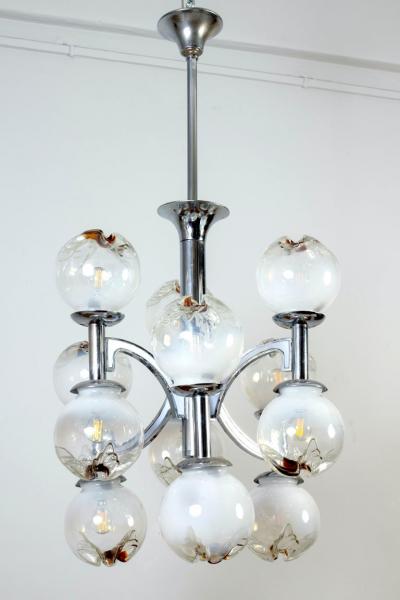 Carlo Nason Italian Mazzega Design Carlo Nason Snowball Murano Chandelier 1960