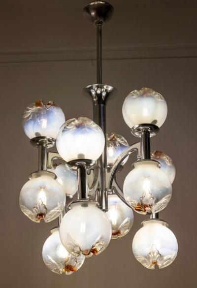 Carlo Nason Italian Mazzega Design Carlo Nason Snowball Murano Chandelier 1960