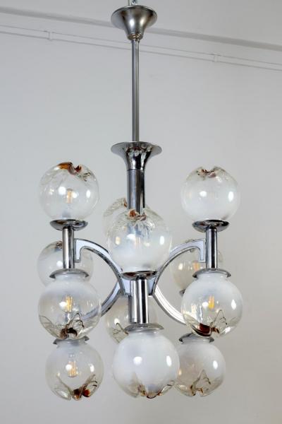 Carlo Nason Italian Mazzega Design Carlo Nason Snowball Murano Chandelier 1960
