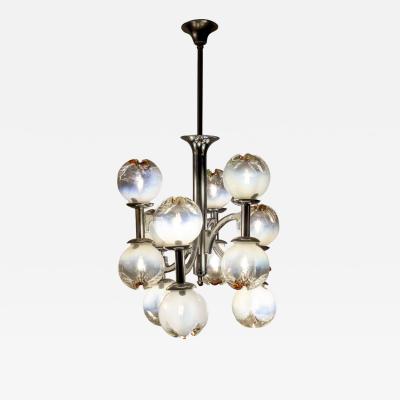 Carlo Nason Italian Mazzega Design Carlo Nason Snowball Murano Chandelier 1960