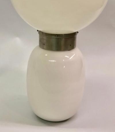 Carlo Nason Large Italian Mid century Modern White Blown Glass Table Lamps Carlo Nason