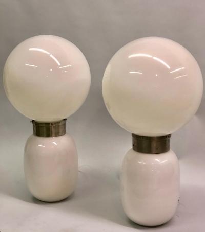 Carlo Nason Large Italian Mid century Modern White Blown Glass Table Lamps Carlo Nason
