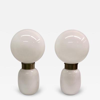 Carlo Nason Large Italian Mid century Modern White Blown Glass Table Lamps Carlo Nason