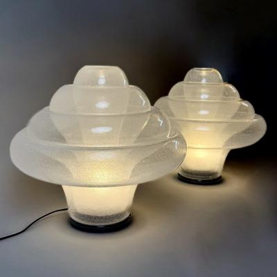 Carlo Nason Lotus LT 305 Pair of Pulegoso Murano Glass Table Lamps by Nason for AV Mazzega