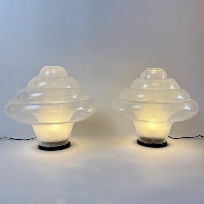Carlo Nason Lotus LT 305 Pair of Pulegoso Murano Glass Table Lamps by Nason for AV Mazzega