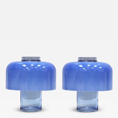 Carlo Nason Mid Century Modern Blue Table Lamps Designed by Carlo Nason in Murano Glass