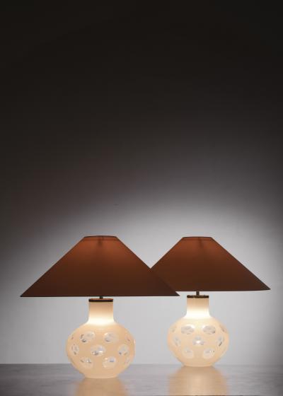Carlo Nason Pair of Carlo Nason Moon table lamps for Mazzega