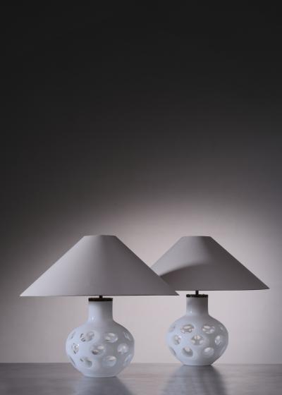Carlo Nason Pair of Carlo Nason Moon table lamps for Mazzega