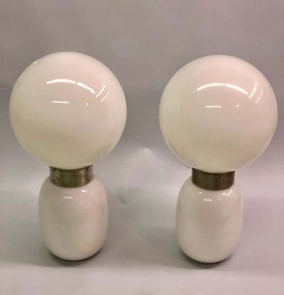 Carlo Nason Pair of Large Italian Radical Design Mid century White Murano Glass Table Lamps