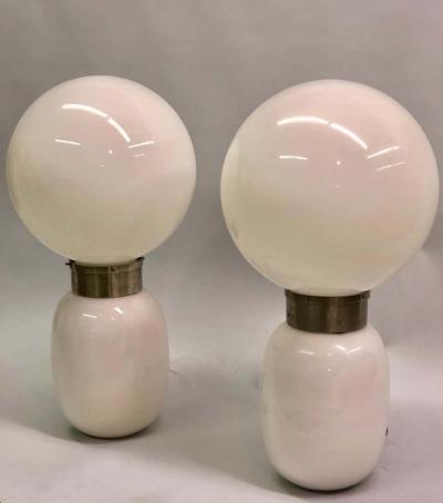 Carlo Nason Pair of Large Italian Radical Design Mid century White Murano Glass Table Lamps