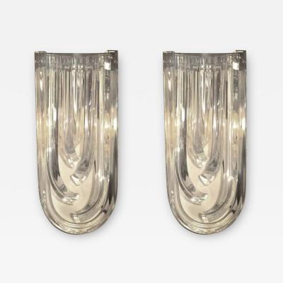 Carlo Nason Pair of Murano Curved Crystal Sconces