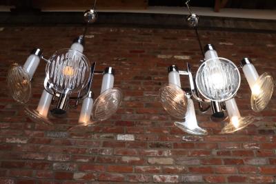 Carlo Nason Pair of Vintage Italian Headlight Chandeliers by Carlo Nason for Mazzega