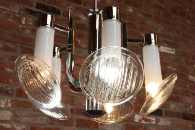 Carlo Nason Pair of Vintage Italian Headlight Chandeliers by Carlo Nason for Mazzega