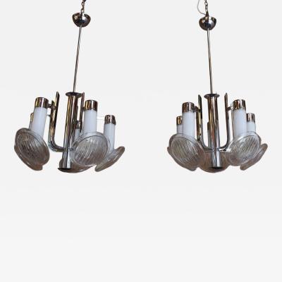 Carlo Nason Pair of Vintage Italian Headlight Chandeliers by Carlo Nason for Mazzega