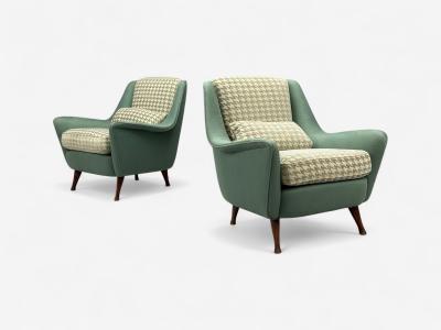 Carlo Pagani Carlo Pagani attr Fabric Wood Lounge Chairs Italy 1950s