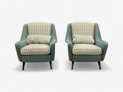 Carlo Pagani Carlo Pagani attr Fabric Wood Lounge Chairs Italy 1950s