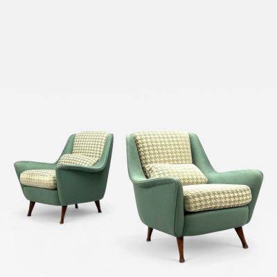 Carlo Pagani Carlo Pagani attr Fabric Wood Lounge Chairs Italy 1950s