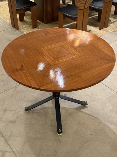 Carlo Ratti Carlo Ratti Geometric Walnut Round Table with Iron Base Italy 1950s