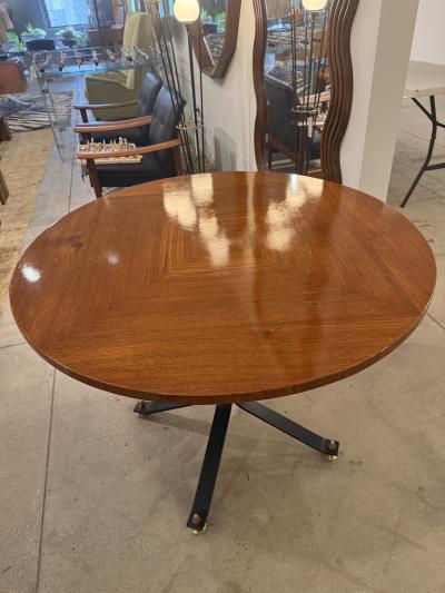 Carlo Ratti Carlo Ratti Geometric Walnut Round Table with Iron Base Italy 1950s