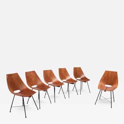 Carlo Ratti Set of 6 Dining Room Chairs by Carlo Ratti in Plywood and Metal Italy 1954