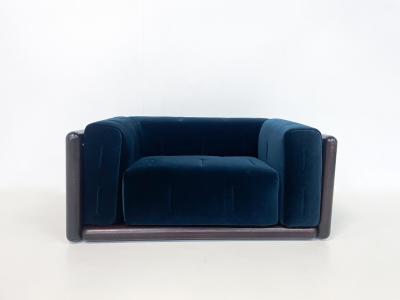 Carlo Scarpa Blue Velvet Cornaro Sofa by Carlo Scarpa for Gavina