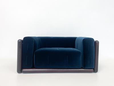 Carlo Scarpa Blue Velvet Cornaro Sofa by Carlo Scarpa for Gavina