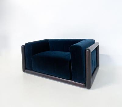 Carlo Scarpa Blue Velvet Cornaro Sofa by Carlo Scarpa for Gavina