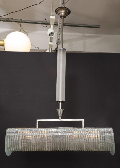 Carlo Scarpa Carlo Scarpa for Venini Cut Glass and Nickel Rectangular Chandelier circa 1930