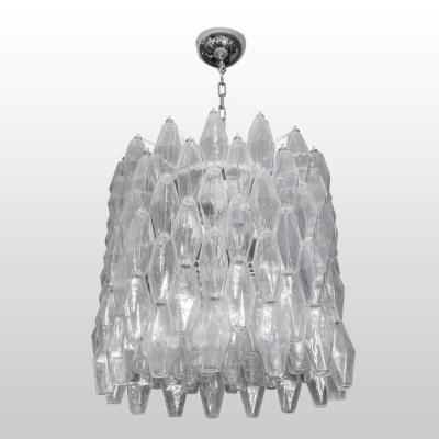 Carlo Scarpa DRUM SHAPED CLEAR POLIEDRI BLOWN MURANO GLASS CHANDELIER