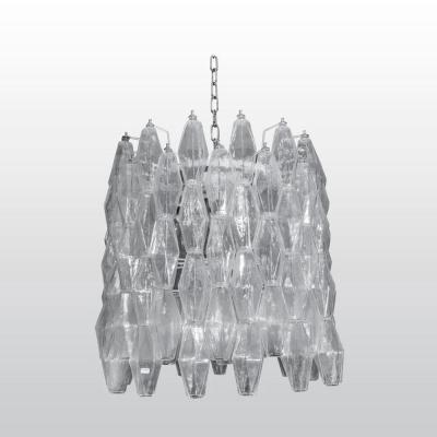 Carlo Scarpa DRUM SHAPED CLEAR POLIEDRI BLOWN MURANO GLASS CHANDELIER