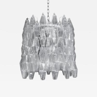 Carlo Scarpa DRUM SHAPED CLEAR POLIEDRI BLOWN MURANO GLASS CHANDELIER