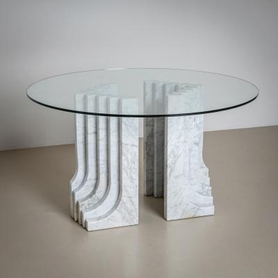 Carlo Scarpa Dining Table with White Marble Columns attributed to Carlo Scarpa Italy 1970