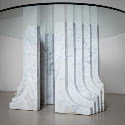 Carlo Scarpa Dining Table with White Marble Columns attributed to Carlo Scarpa Italy 1970