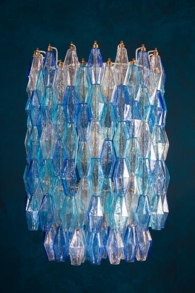 Carlo Scarpa Great Pair of Murano Glass Sapphire Colored Poliedri Chandelier Style C Scarpa